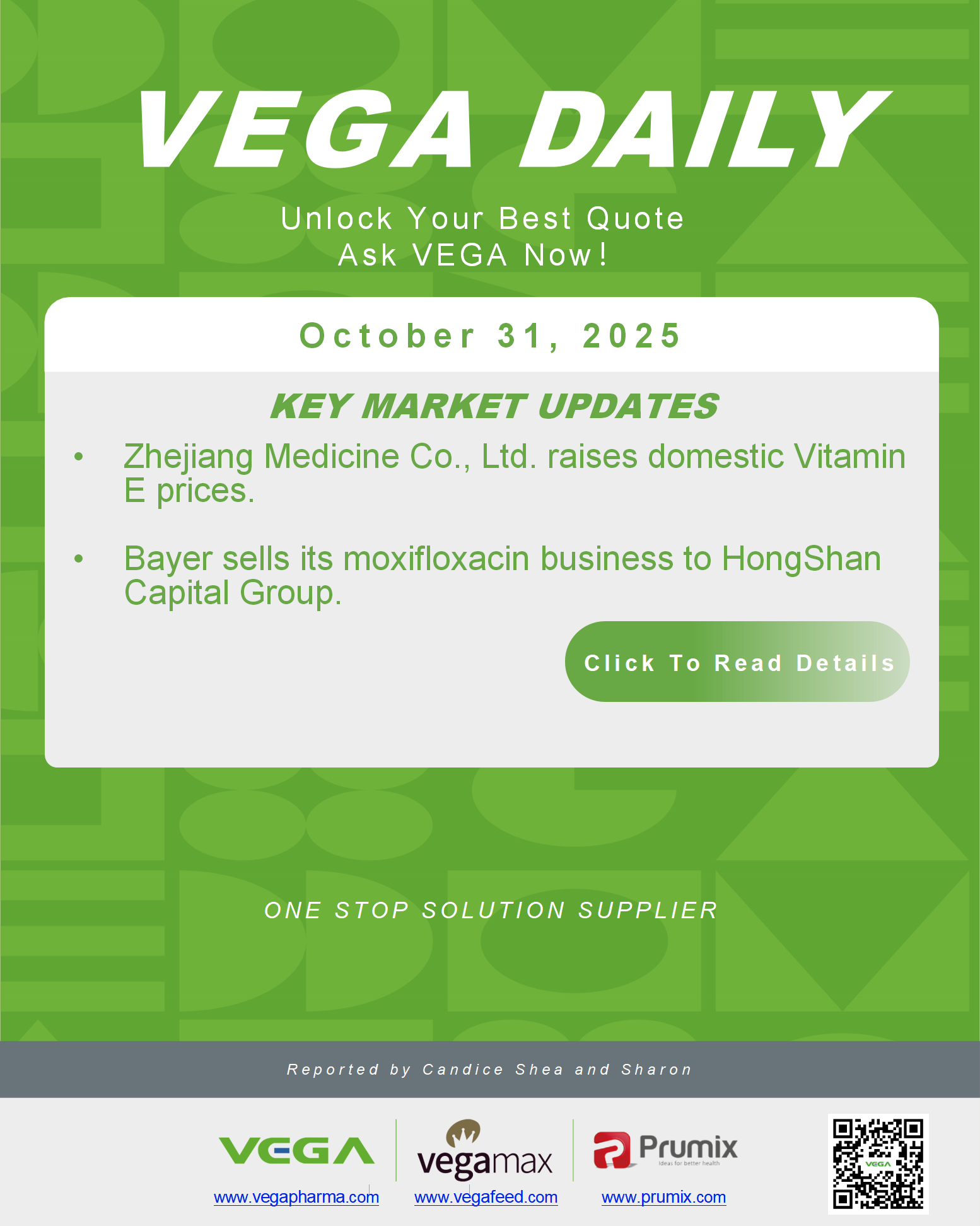 VEGA Daily Dated on October 31st 2025 Vitamin Amino Acid APl Food Additives.png